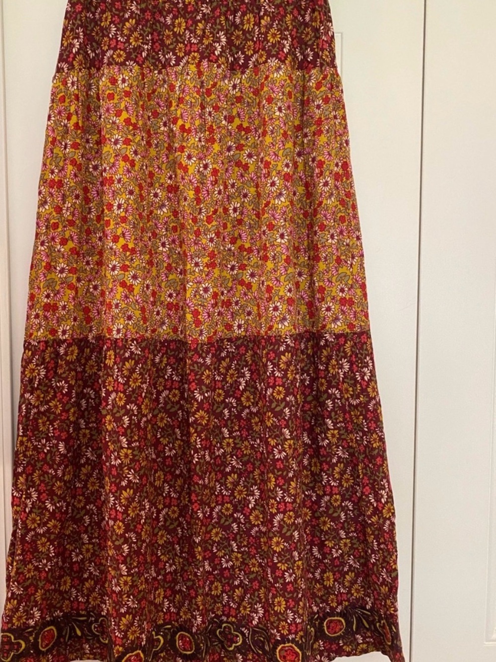 NATURAL LIFE Floral Tiered Maxi Skirt in Rust and Burgundy NWT - Picture 3 of 7